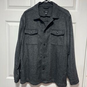 NWT Alfani Men's Brushed Herringbone Shirt Jacket Pockets Black/Gray Size L